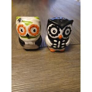 Decorative Day Of The Dead Owl Salt And Pepper Shakers Halloween